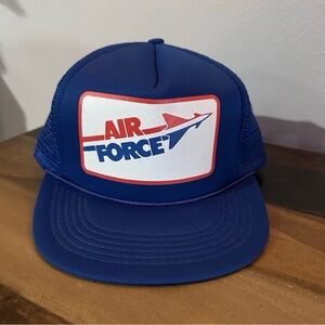 Vintage 1980s Air Force Trucker Snapback Hat Red White Blue Mesh Cap